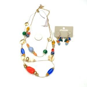 Chico’s women’s glass beads gold tone necklace and earrings set